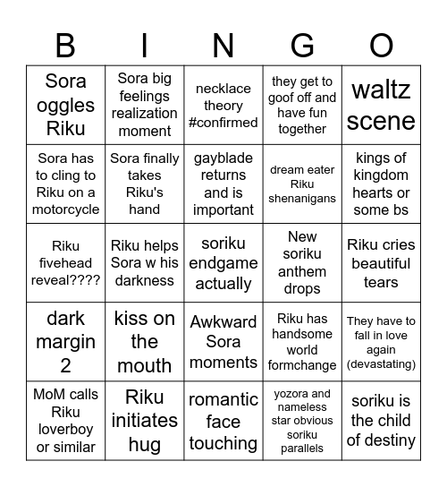 Soriku Bingo Card