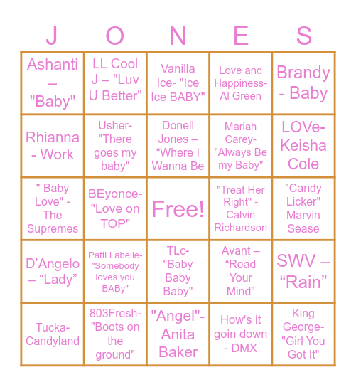 BABY JONES BINGO Card