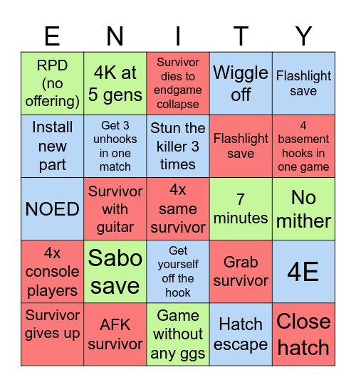 DBD Competitive >:3 Bingo Card