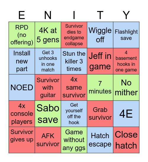 DBD Competitive >:3 Bingo Card