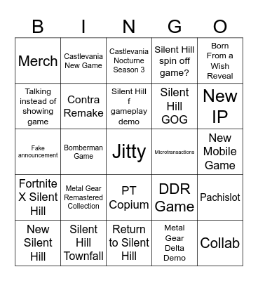 Konami Start Stream Bingo Card