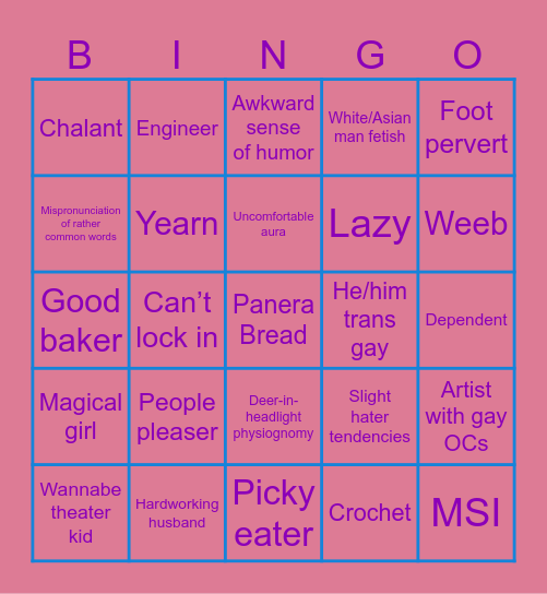 Shaniah Bingo Card