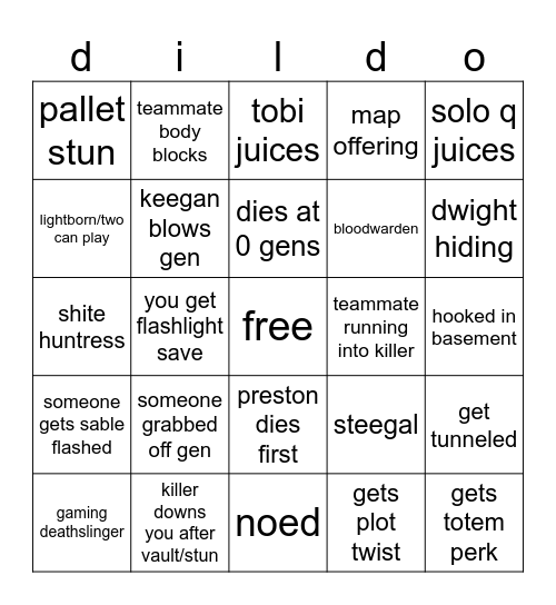 dbd Bingo Card