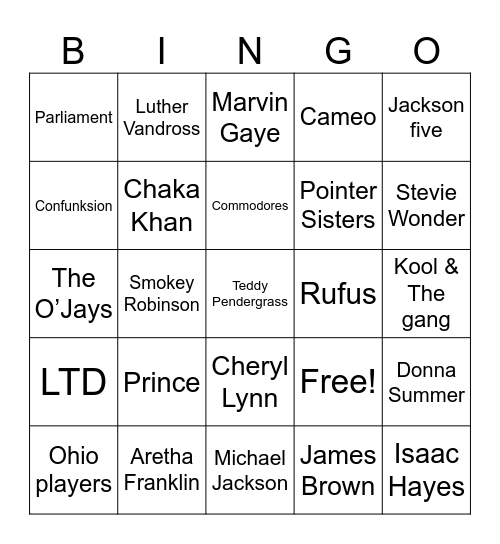 70s Music Bingo Card