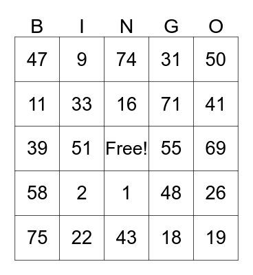 Functions  Bingo Card