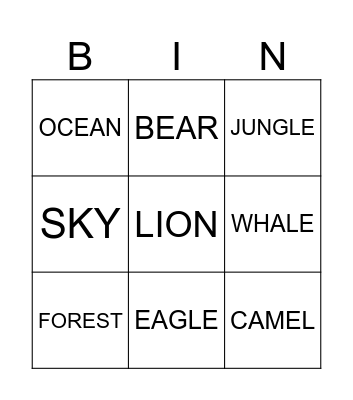 animal bingo Card
