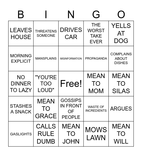 REED KIMBLE BINGO Card