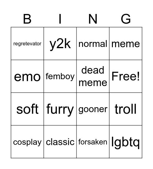 regretevator avatar bingo Card