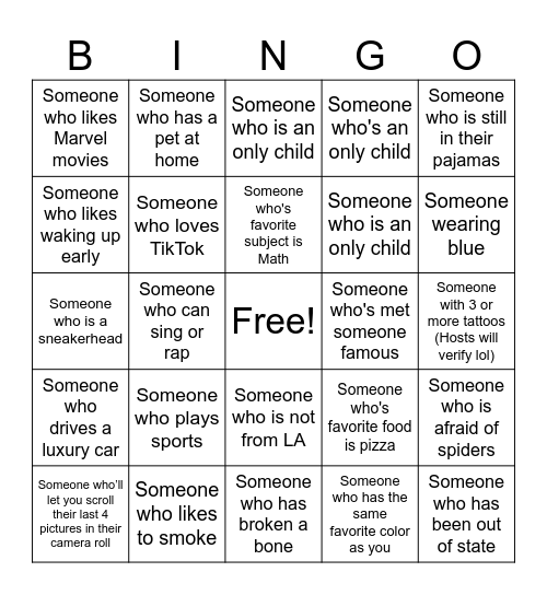 Human Bingo Card