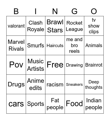 Instagram Reels bingo Card