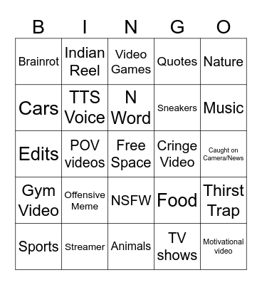 Instagram Reels bingo Card