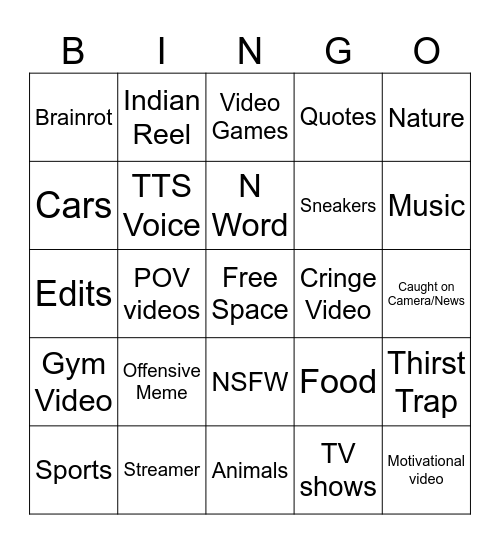Instagram Reels bingo Card