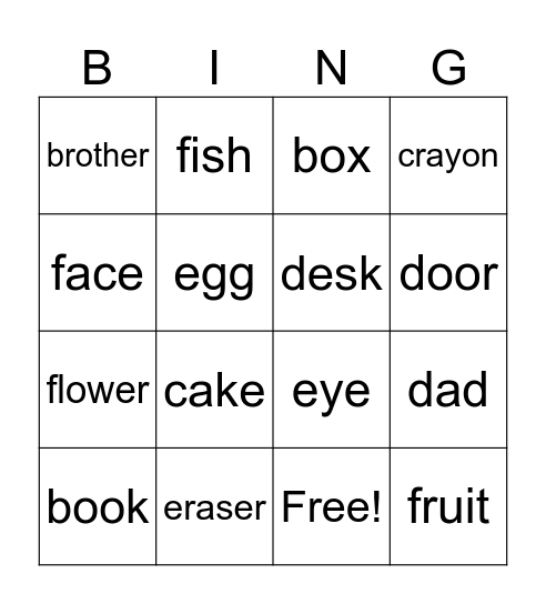 Vocab #7-22 Bingo Game Bingo Card
