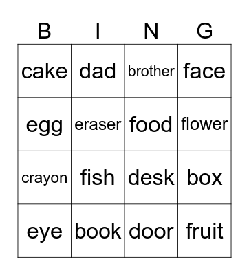 Vocab #7-22 Bingo Game Bingo Card