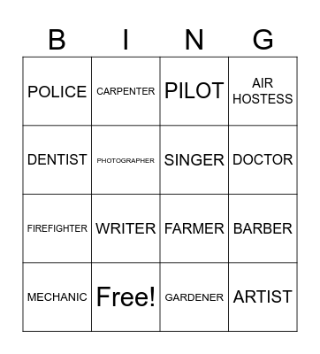 PROFESSIONS Bingo Card