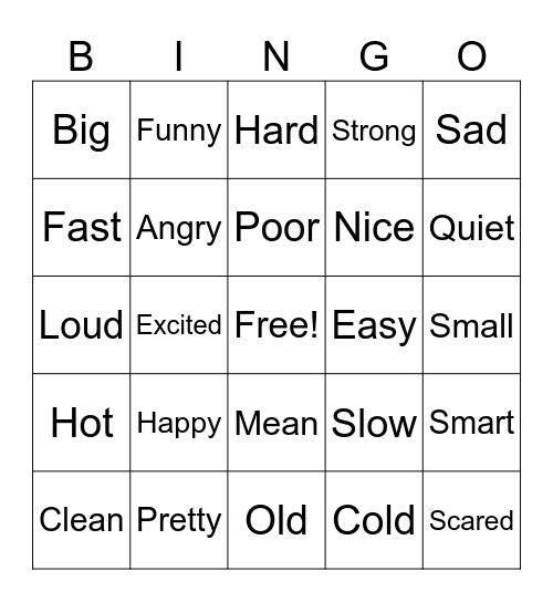 Synonym Bingo Card