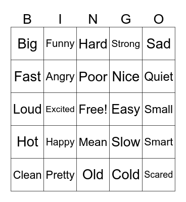 Synonym Bingo Card