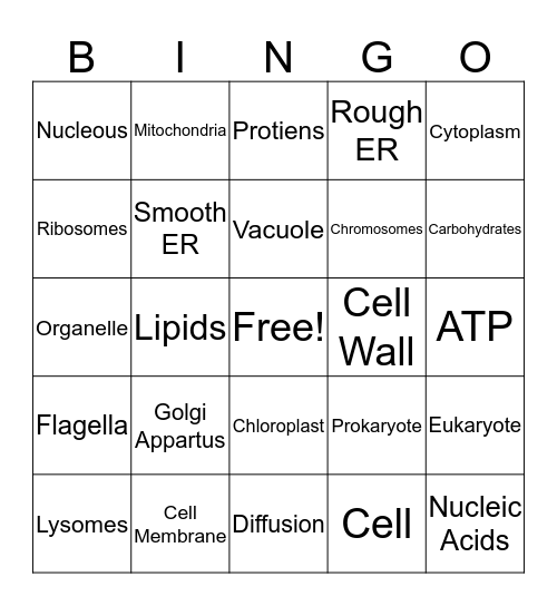 Cell Part Bingo Card
