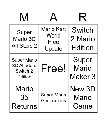 Mario 40th Anniversary Bingo Card