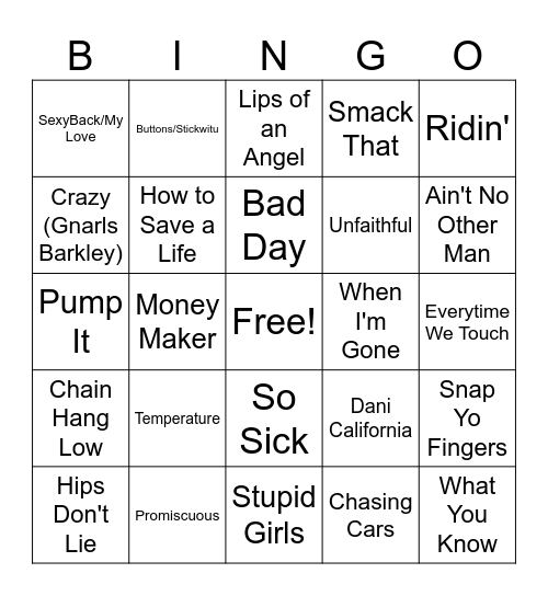 Billboard Year-End 2006 Bingo Card