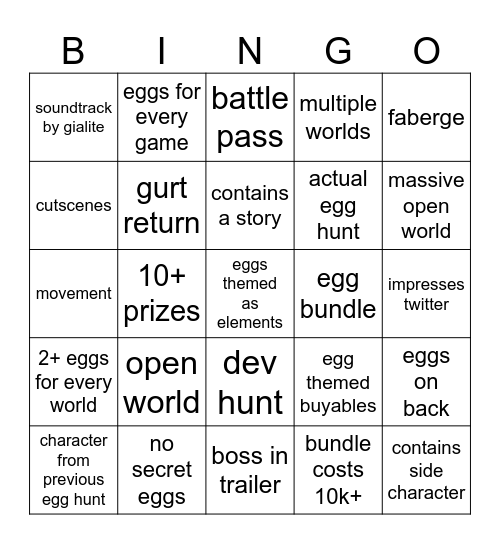EGG HUNT BINGO Card