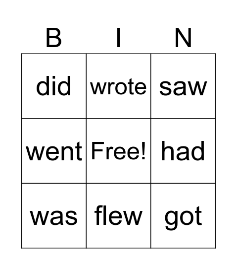 Irregular verbs Bingo Card