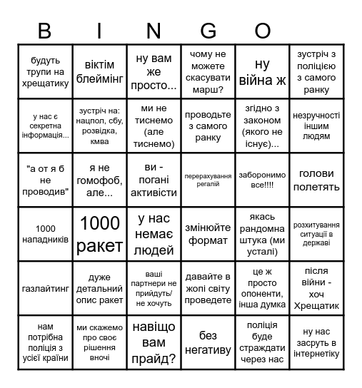 КП бінго Bingo Card