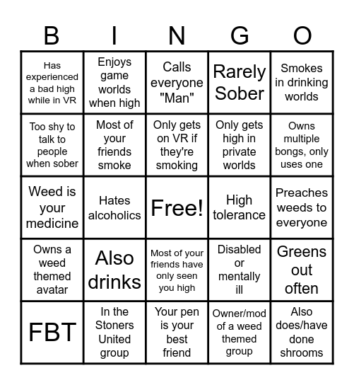 Stoner Bingo Card