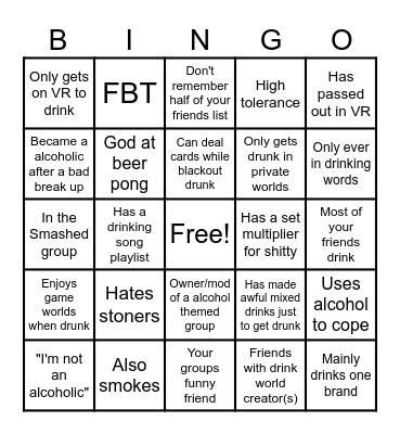 alcoholic Bingo Card