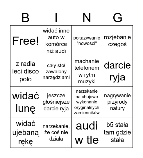 Tomek i komórka Bingo Card