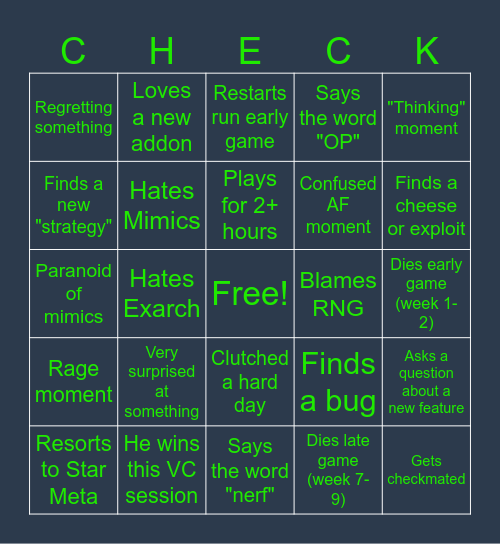Checklite Update Reaction Bingo Card