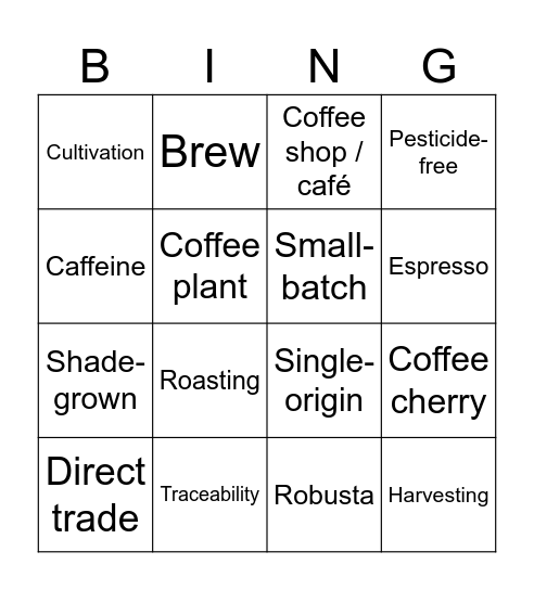 coffee bingo Card