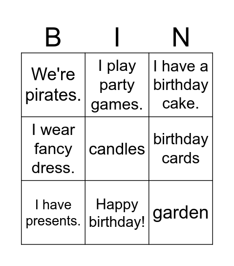 Birthday Bingo Card