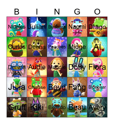 Animal Crossing Villager Hunting Bingo Card