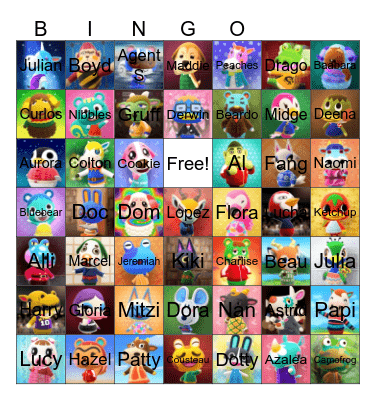 Animal Crossing Villager Hunting Bingo Card