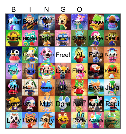 Animal Crossing Villager Hunting Bingo Card