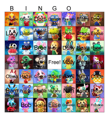 Animal Crossing Villager Hunting Bingo Card