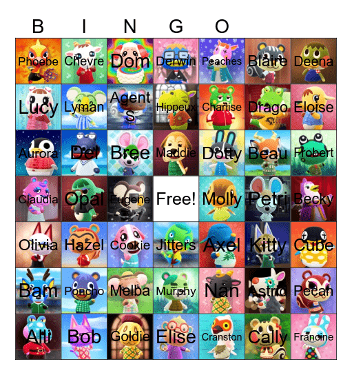 Animal Crossing Villager Hunting Bingo Card