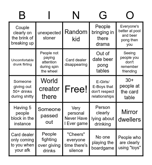 Drinking world Bingo Card