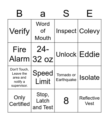 BaSE Safety Bingo Card