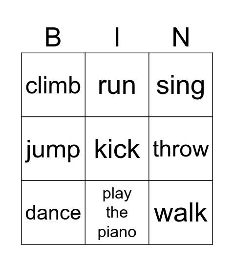 Can/Can't Bingo Card