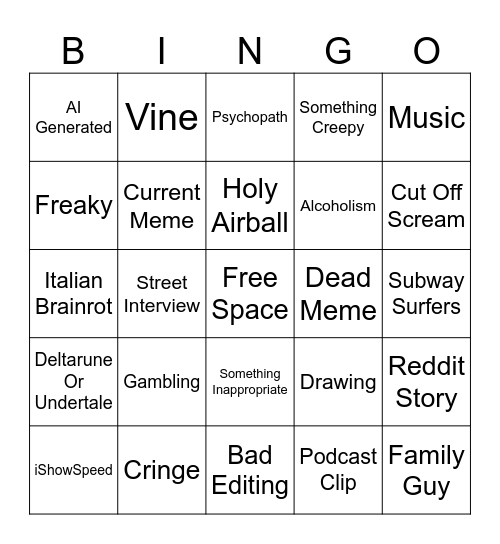 Instagram Reels Bingo Card