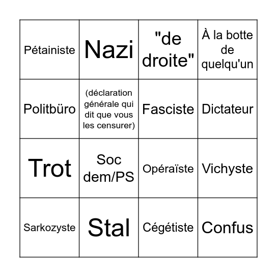 bingo conflit interne de gauche Bingo Card