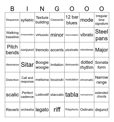 GCSE Music Bingo Card