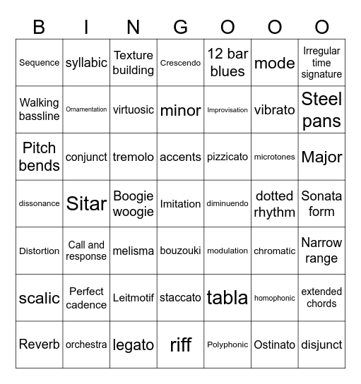 GCSE Music Bingo Card