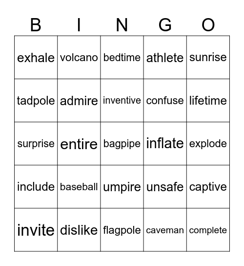 Multisyllabic Words Bingo Card