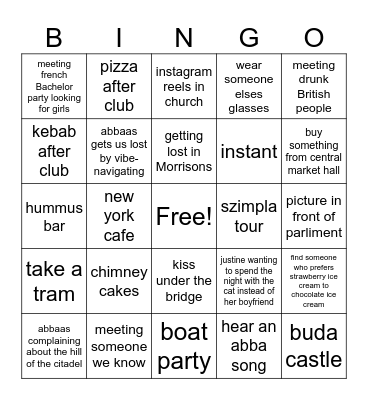 Budapest Bingo Card
