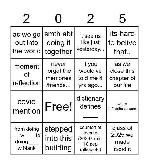 grad speech bingo Card