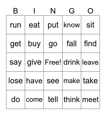 irregular verbs Bingo Card