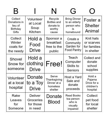 Community Service Bingo Card